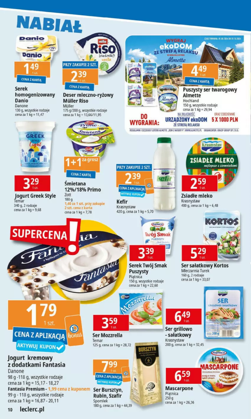 Gazetka promocyjna E Leclerc - ważna 21.10 do 28.10.2024 - strona 8 - produkty: Almette, Bursztyn, Danio, Danone, Deser, Fa, Fanta, Gra, Grill, Hochland, Jogurt, Kefir, Mascarpone, Mleko, Piątnica, Por, Rubin, Rum, Ryż, Sałat, Ser, Serek, Serek homogenizowany, Twój Smak