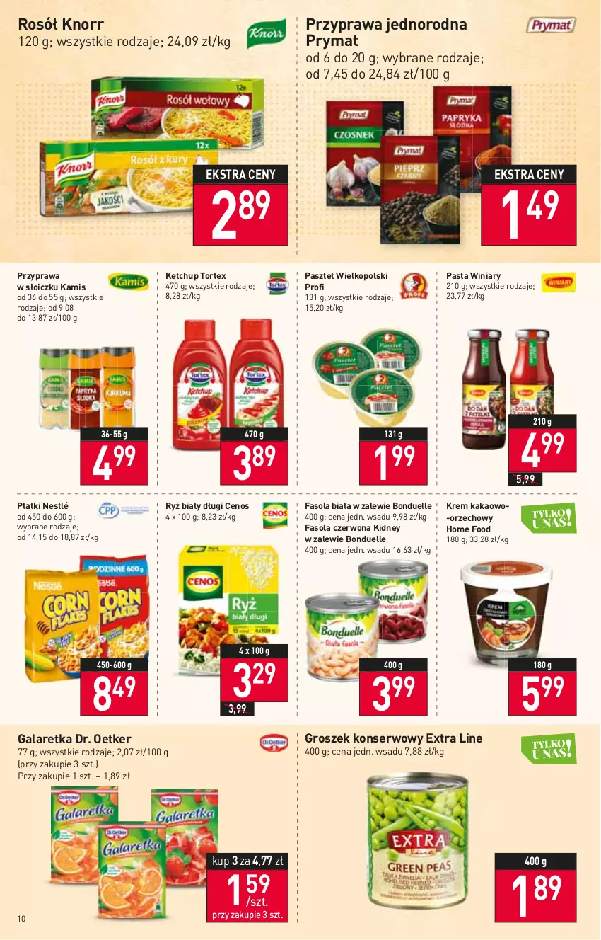 Gazetka promocyjna Stokrotka - Supermarket - ważna 28.07 do 03.08.2022 - strona 10 - produkty: Bonduelle, Cenos, Dr. Oetker, Fa, Fasola, Gala, Galaretka, Groszek, Kakao, Kamis, Ketchup, Knorr, Nestlé, Pasztet, Prymat, Rosół, Ryż, Ryż biały, Ser, Winiary