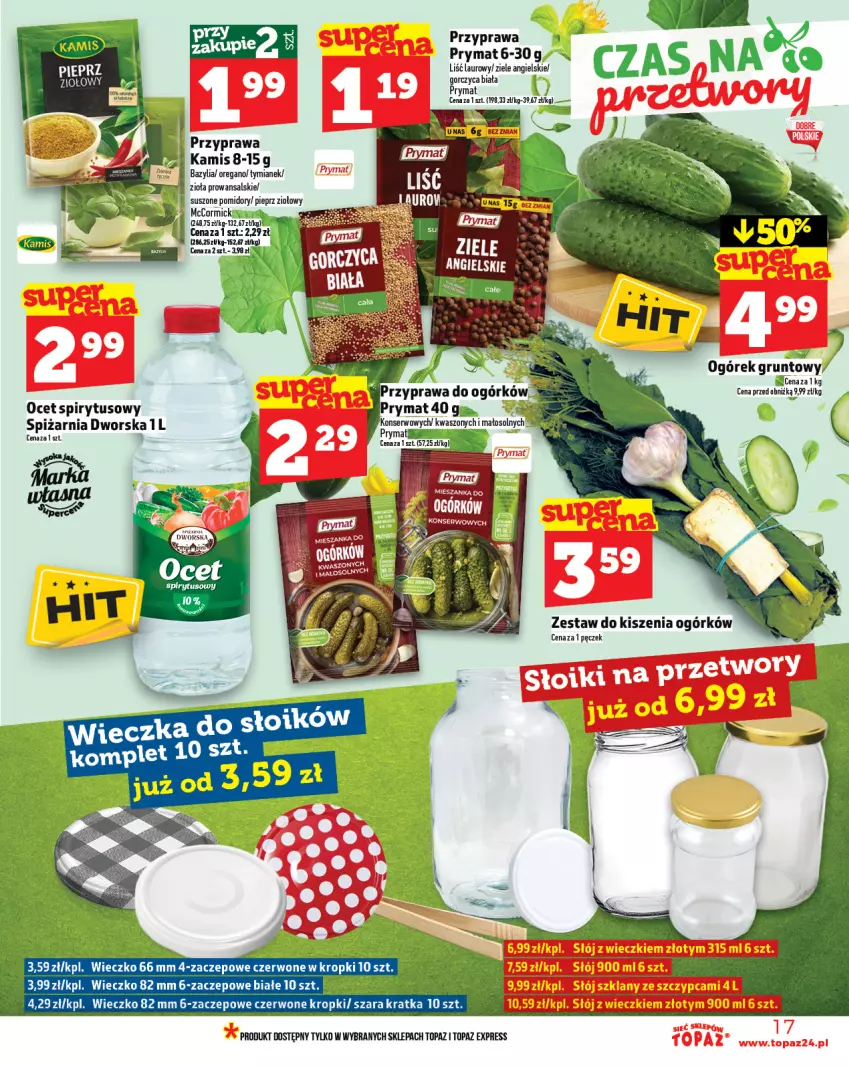 Gazetka promocyjna Topaz - Gazetka - ważna 10.07 do 16.07.2025 - strona 17 - produkty: Bazyl, Bazylia, Grunt, Laur, Ocet, Ogórek, Pieprz, Pomidory, Prymat, Ser, Suszone pomidory, Top, Ziele angielskie