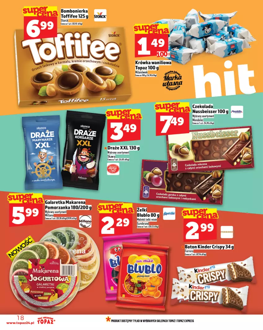 Gazetka promocyjna Topaz - Gazetka - ważna 10.07 do 16.07.2025 - strona 18 - produkty: Baton, Czekolada, Ferrero, Gala, Galaretka, Kawa, Kinder, Ser, Toffifee, Top