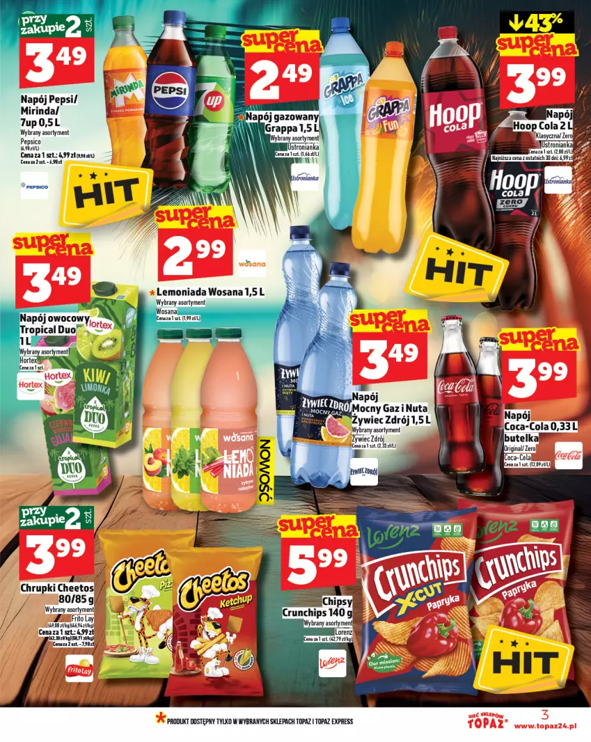 Gazetka promocyjna Topaz - Gazetka - ważna 10.07 do 16.07.2025 - strona 3 - produkty: Crunchips, Hoop, Hortex, Lemoniada, Napój, Top, Wosana