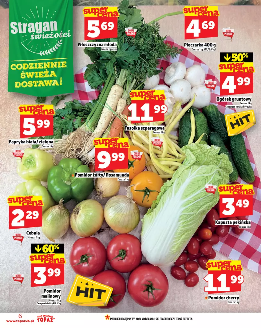Gazetka promocyjna Topaz - Gazetka - ważna 10.07 do 16.07.2025 - strona 6 - produkty: Cebula, Grunt, Ogórek, Papryka, Papryka biała, Piec, Pieczarka, Top