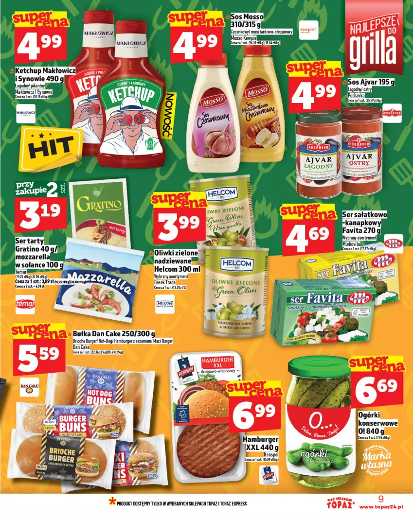 Gazetka promocyjna Topaz - Gazetka - ważna 10.07 do 16.07.2025 - strona 9 - produkty: Bułka, Burger, Chrzan, Dan Cake, Hamburger, Mleko, Mlekovita, Mus, Sezam, Sos, Top