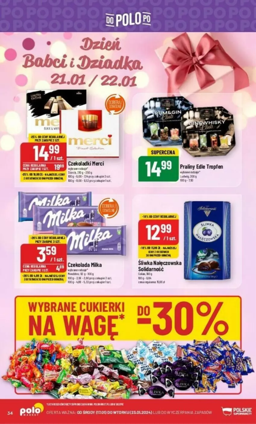 Gazetka promocyjna PoloMarket - ważna 17.01 do 23.01.2024 - strona 28 - produkty: Czekolada, Fa, Gin, Merci, Milka, Praliny