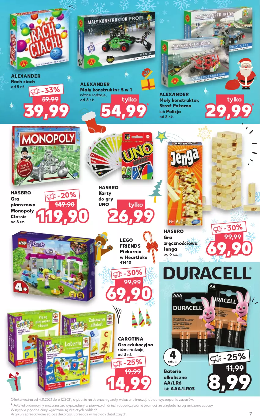 Gazetka promocyjna Kaufland - Katalog Zabawki - ważna 04.11 do 06.12.2021 - strona 7 - produkty: Baterie alkaliczne, Gra, Gry, Hasbro, Klocki, LEGO, LEGO Friends, Monopoly, Puzzle, Straż pożarna