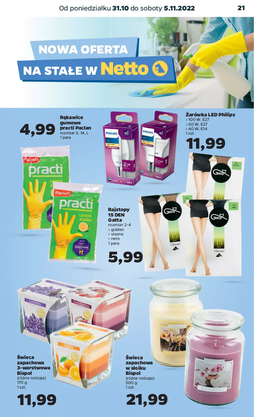 Gazetka promocyjna Netto - Artykuły spożywcze - ważna 31.10 do 05.11.2022 - strona 21 - produkty: Gatta, Philips, Rajstopy, Rękawice, Top