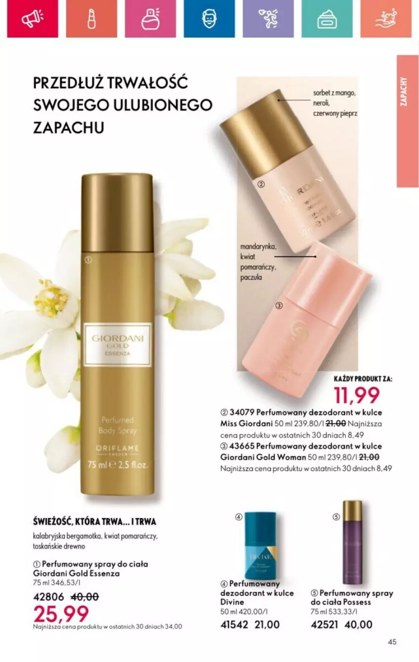 Gazetka promocyjna Oriflame - ważna 19.01 do 08.02.2025 - strona 105 - produkty: Dezodorant, Divine, Giordani Gold, Miss Giordani, Perfum, Possess