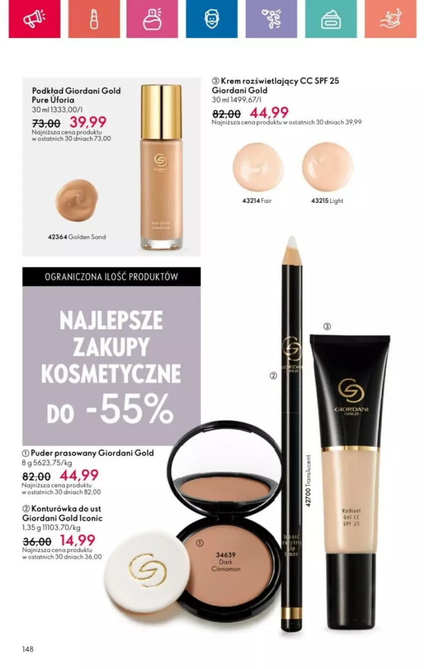 Gazetka promocyjna Oriflame - ważna 19.01 do 08.02.2025 - strona 55 - produkty: Fa, Giordani Gold, Konturówka do ust, Podkład, Puder, Puder prasowany, Pur, Tran