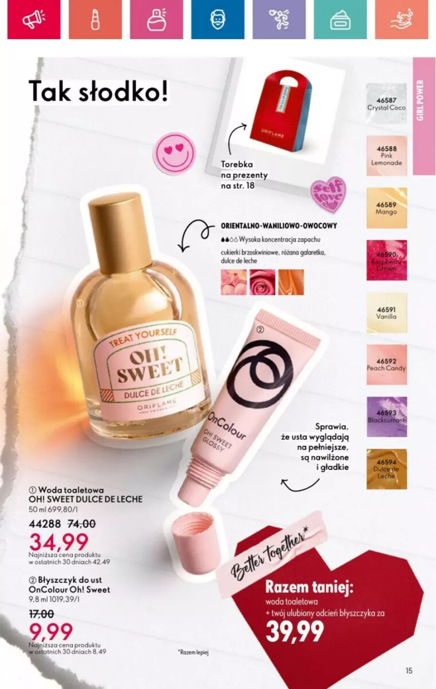 Gazetka promocyjna Oriflame - ważna 19.01 do 08.02.2025 - strona 57 - produkty: Błyszczyk do ust, Candy, Cukier, Cukierki, Gala, Galaretka, Mango, OnColour, Róża, Sok, Torebka, Woda, Woda toaletowa