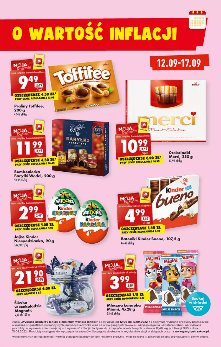 Gazetka promocyjna Biedronka - W tym tygodniu - ważna 12.09 do 18.09.2022 - strona 17 - produkty: Baryłki, Baton, Gra, Kinder, Kinder Bueno, Merci, Mleczna kanapka, Praliny, Sok, Toffifee, Tonik