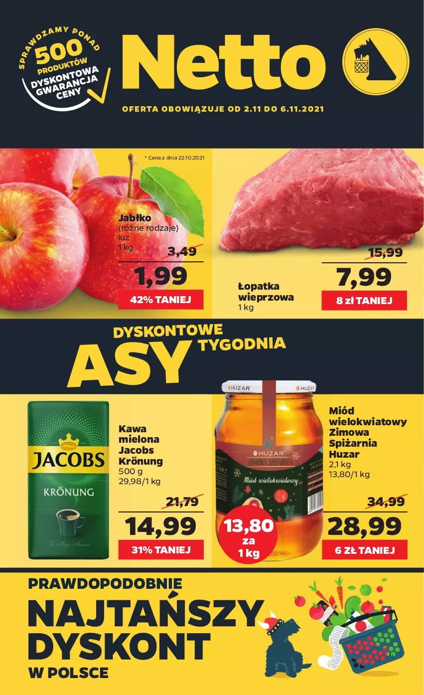 Gazetka promocyjna Netto - Gazetka spożywcza - ważna 01.11 do 06.11.2021 - strona 1 - produkty: Jacobs, Jacobs Krönung, Kawa, Kawa mielona, Miód