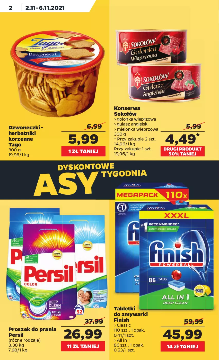 Gazetka promocyjna Netto - Gazetka spożywcza - ważna 01.11 do 06.11.2021 - strona 2 - produkty: Finish, Golonka wieprzowa, Herbatniki, Persil, Proszek do prania, Ser, Sok, Sokołów, Tablet, Tabletki do zmywarki, Tago, Zmywarki