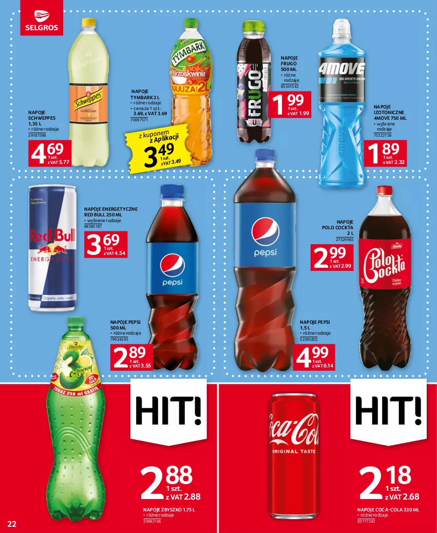 Gazetka promocyjna Selgros - Oferta spożywcza - ważna 13.07 do 26.07.2023 - strona 22 - produkty: Coca-Cola, Napoje, Pepsi, Red Bull, Schweppes, Tymbark