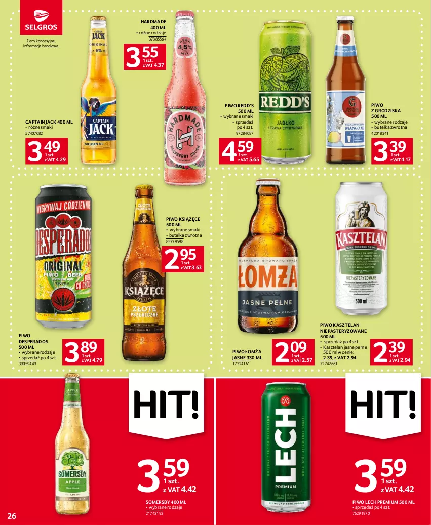 Gazetka promocyjna Selgros - Oferta spożywcza - ważna 13.07 do 26.07.2023 - strona 26 - produkty: Captain Jack, Desperados, Kasztelan, Książęce, Lech Premium, Piwo, Somersby