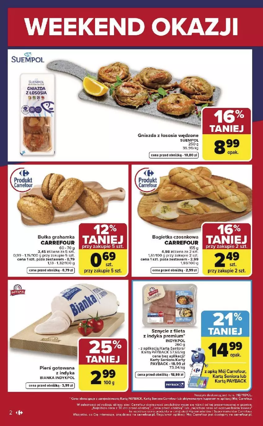 Gazetka promocyjna Carrefour - Gazetka Weekend okazji już od czwartku! - ważna 29.01 do 31.01.2026 - strona 2 - produkty: Bagietka, Bagietka czosnkowa, Bianka, Bułka, Bułka grahamka, Fa, Gra, Por, Sos, Suempol