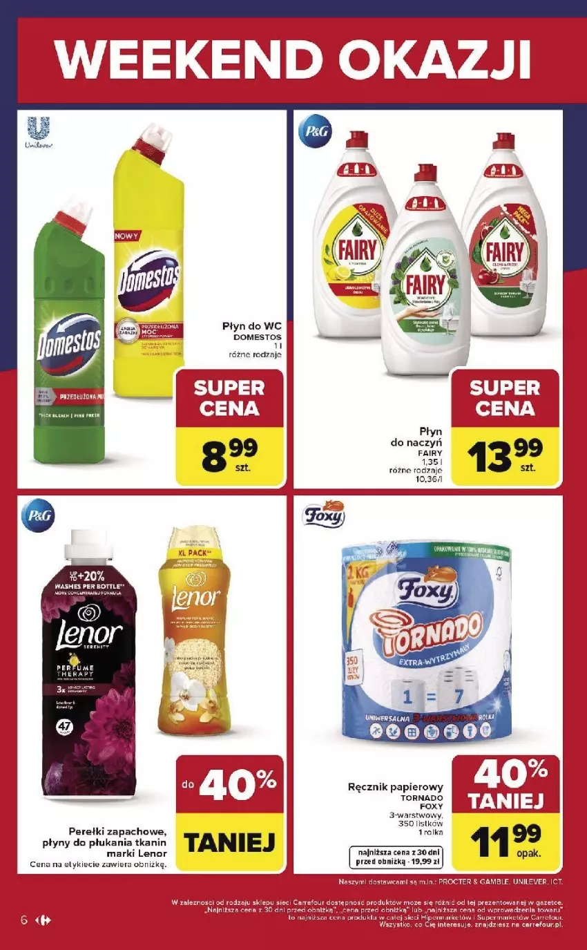 Gazetka promocyjna Carrefour - Gazetka Weekend okazji już od czwartku! - ważna 29.01 do 31.01.2026 - strona 6 - produkty: Domestos, Fa, Fairy, Foxy, Lenor, Papier, Perełki zapachowe, Płyn do wc, Ręcznik