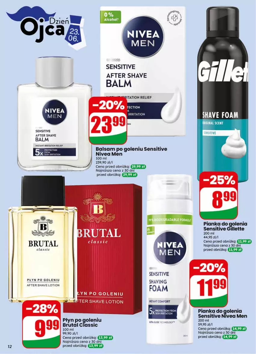 Gazetka promocyjna Dino - Gazetka 25 / 2026 - ważna 17.06 do 23.06.2026 - strona 12 - produkty: Balsam po goleniu, Brutal, Gillette, Nivea, Nivea Men, Pianka do golenia