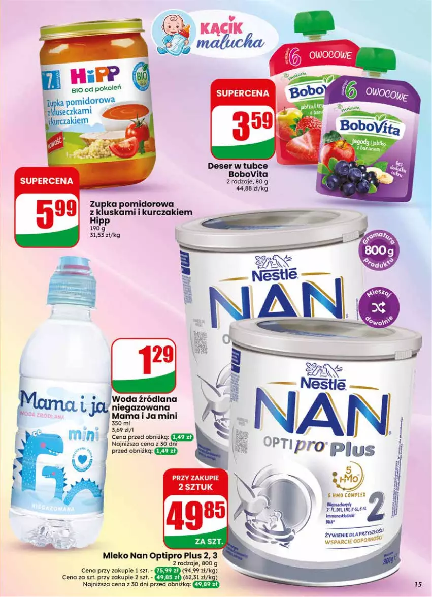 Gazetka promocyjna Dino - Gazetka 25 / 2026 - ważna 17.06 do 23.06.2026 - strona 15 - produkty: BoboVita, Deser, HiPP, Kurczak, LANA, NAN Optipro, Por, Ser, Woda