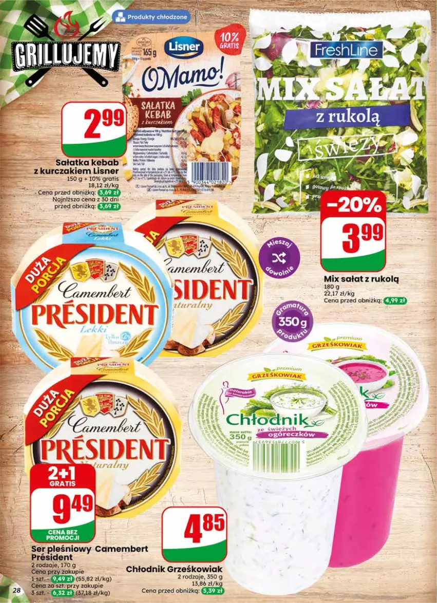 Gazetka promocyjna Dino - Gazetka 25 / 2026 - ważna 17.06 do 23.06.2026 - strona 28 - produkty: Camembert, Gra, Kebab, Kurczak, Lisner, Sałat, Sałatka, Ser, Ser pleśniowy