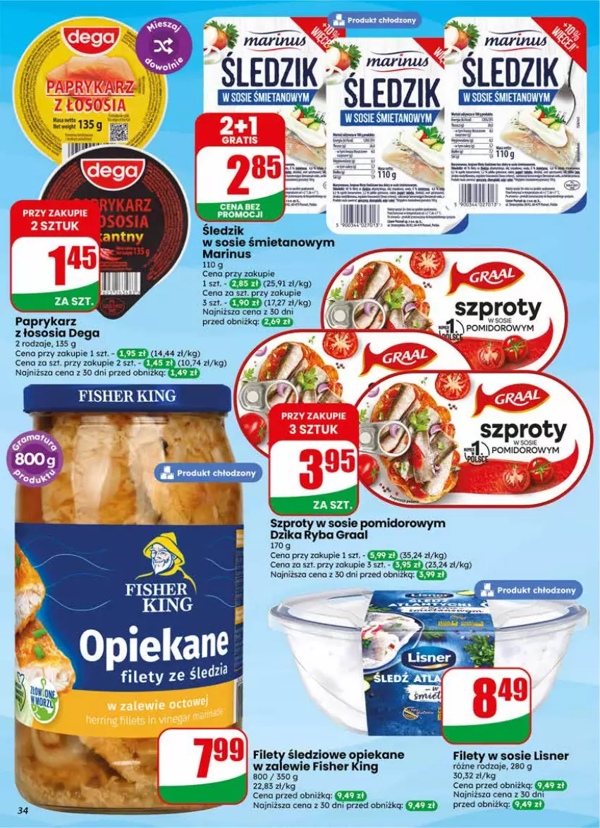 Gazetka promocyjna Dino - Gazetka 25 / 2026 - ważna 17.06 do 23.06.2026 - strona 34 - produkty: Dega, Gra, Graal, Lisner, Papryka, Paprykarz, Ryba, Sos, Szprot