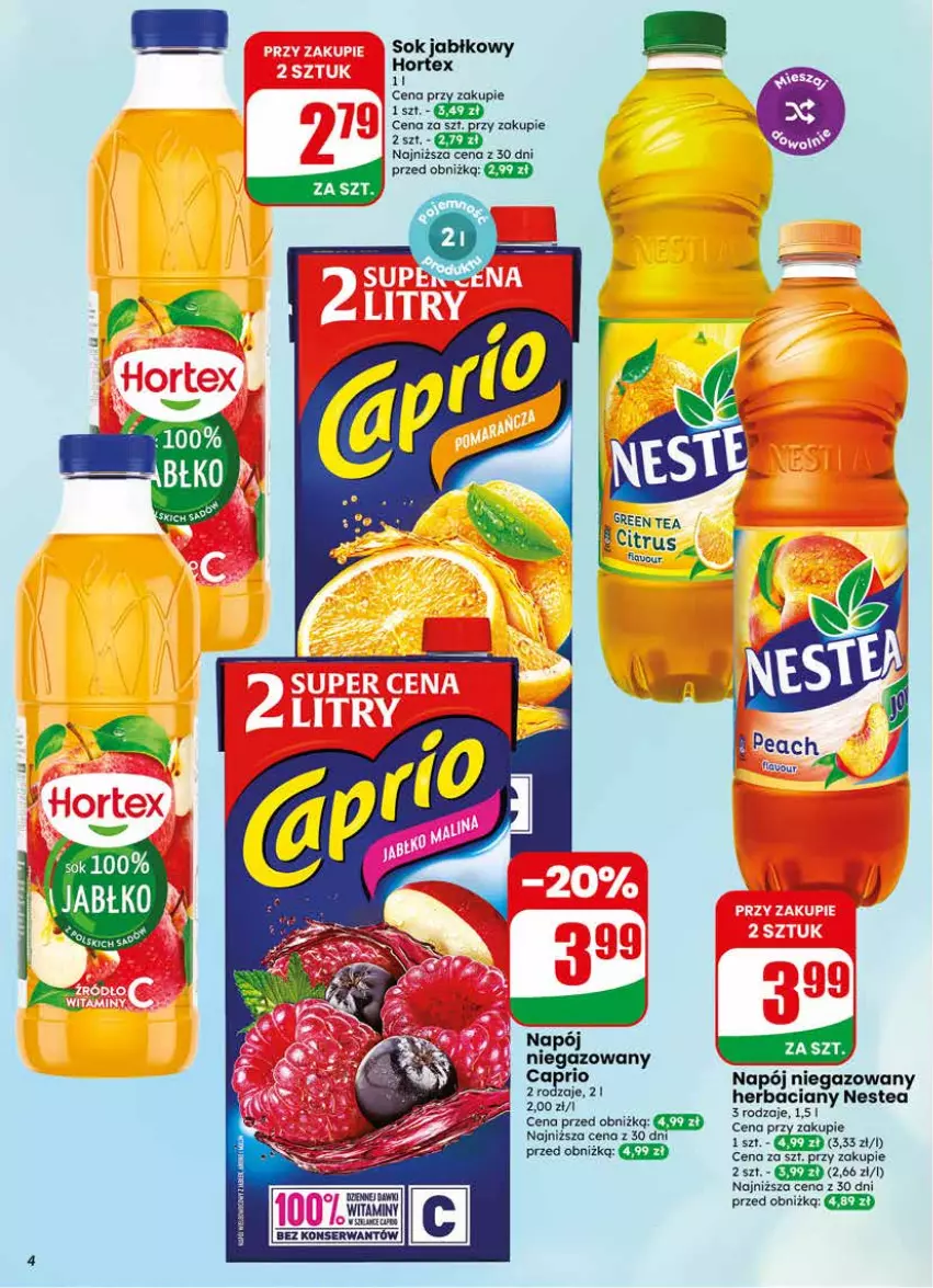 Gazetka promocyjna Dino - Gazetka 25 / 2026 - ważna 17.06 do 23.06.2026 - strona 4 - produkty: Fa, Hortex, Napój, Napój niegazowany, Nestea, Ser, Sok, Sok jabłkowy