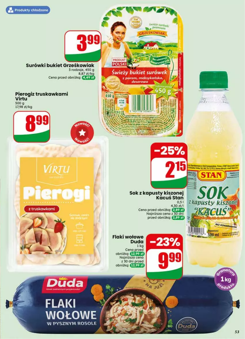Gazetka promocyjna Dino - Gazetka 25 / 2026 - ważna 17.06 do 23.06.2026 - strona 53 - produkty: Bukiet, Duda, Flaki, Flaki wołowe, Pierogi, Por, Sok, Virtu