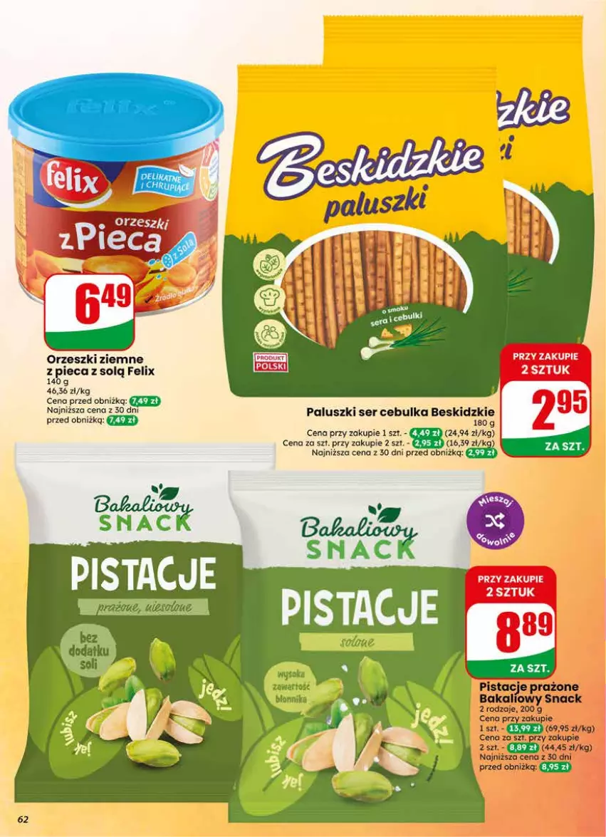 Gazetka promocyjna Dino - Gazetka 25 / 2026 - ważna 17.06 do 23.06.2026 - strona 62 - produkty: Beskidzki, Felix, Orzeszki, Orzeszki ziemne, Piec, Pistacje, Ser