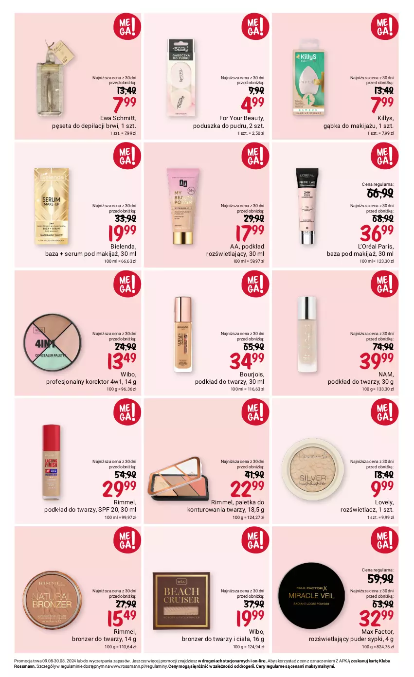 Gazetka promocyjna Rossmann - 9 sierpnia - ważna 09.08 do 30.08.2024 - strona 8 - produkty: Bielenda, Bourjois, Bronzer, Ewa Schmitt, Fa, For Your Beauty, Killys, L’Oréal, Lovely, Makijaż, Max Factor, Pęseta, Podkład, Podkład do twarzy, Poduszka, Puder, Rozświetlacz, Rum, Ser, Serum, Wibo