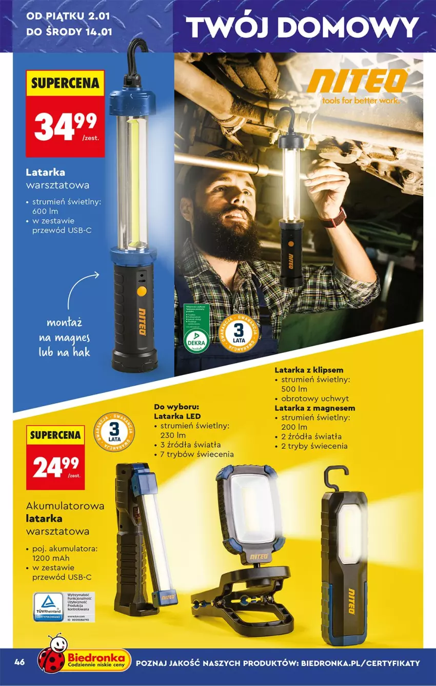 Gazetka promocyjna Biedronka - Okazje Tygodnia - ważna 29.12.2026 do 09.01.2027 - strona 50 - produkty: Akumulator, Latarka, Latarka LED, Przewód, Rum, Tarka