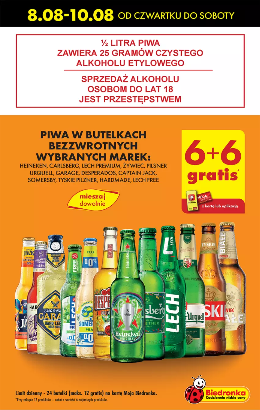 Gazetka promocyjna Biedronka - Od czwartku - ważna 08.08 do 14.08.2024 - strona 10 - produkty: Captain Jack, Carlsberg, Desperados, Gra, Heineken, Lech Premium, Pilsner Urquell, Piwa, Somersby, Tyskie