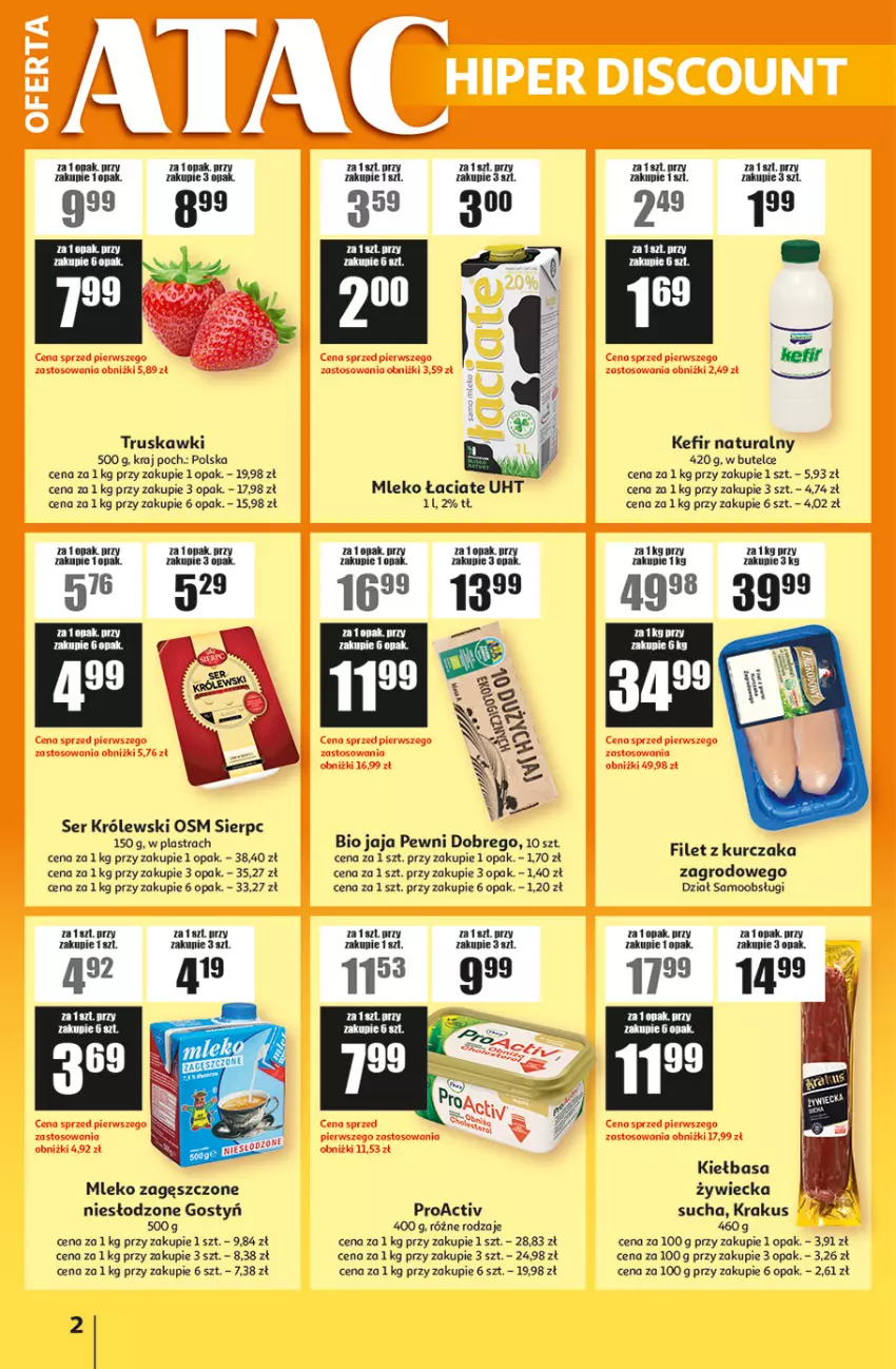 Gazetka promocyjna Auchan - ATAC Hiper Discount - ważna 11.06 do 24.06.2026 - strona 2 - produkty: Jaja, Kefir, Kefir naturalny, Kiełbasa, Krakus, Królewski, Kurczak, Mleko, Mleko zagęszczone, Ser, Truskawki