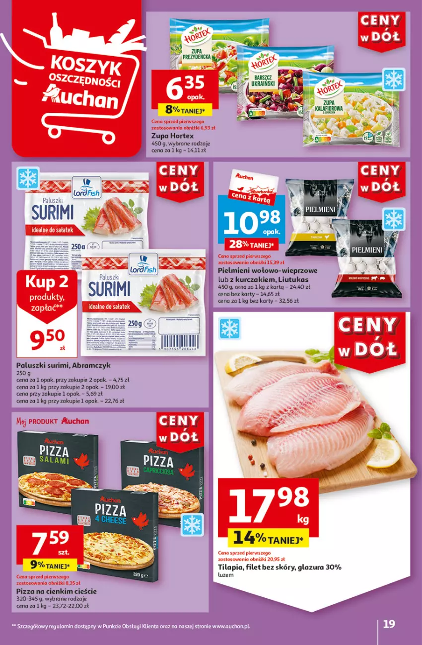 Gazetka promocyjna Auchan - Gazetka CENY W DÓŁ Hipermarket Auchan - ważna 31.05 do 05.06.2024 - strona 19 - produkty: Fa, Glazura, Hortex, Koc, Kurczak, Lazur, Pizza, Surimi, Tilapia, Zupa