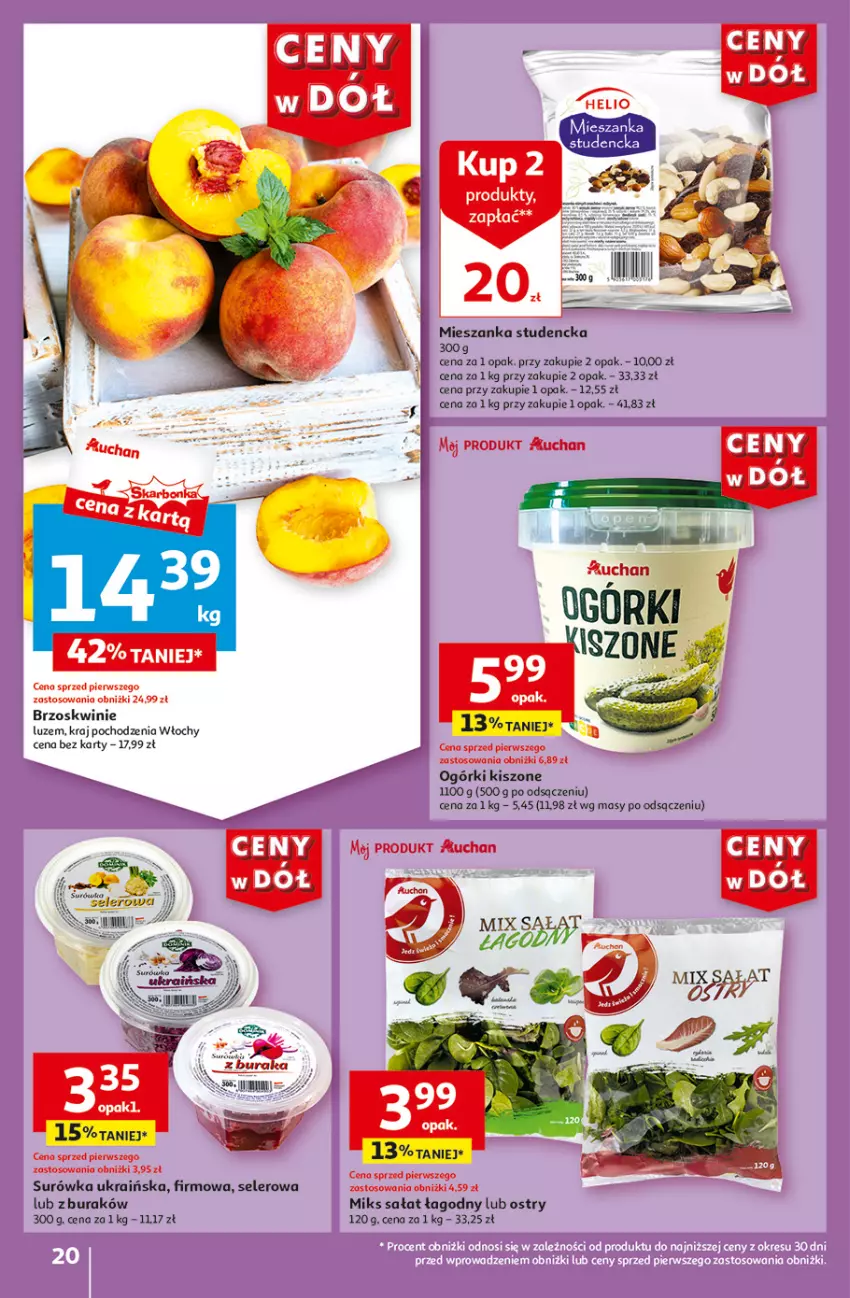 Gazetka promocyjna Auchan - Gazetka CENY W DÓŁ Hipermarket Auchan - ważna 31.05 do 05.06.2024 - strona 20 - produkty: Brzoskwinie, Mieszanka studencka, Sałat, Surówka