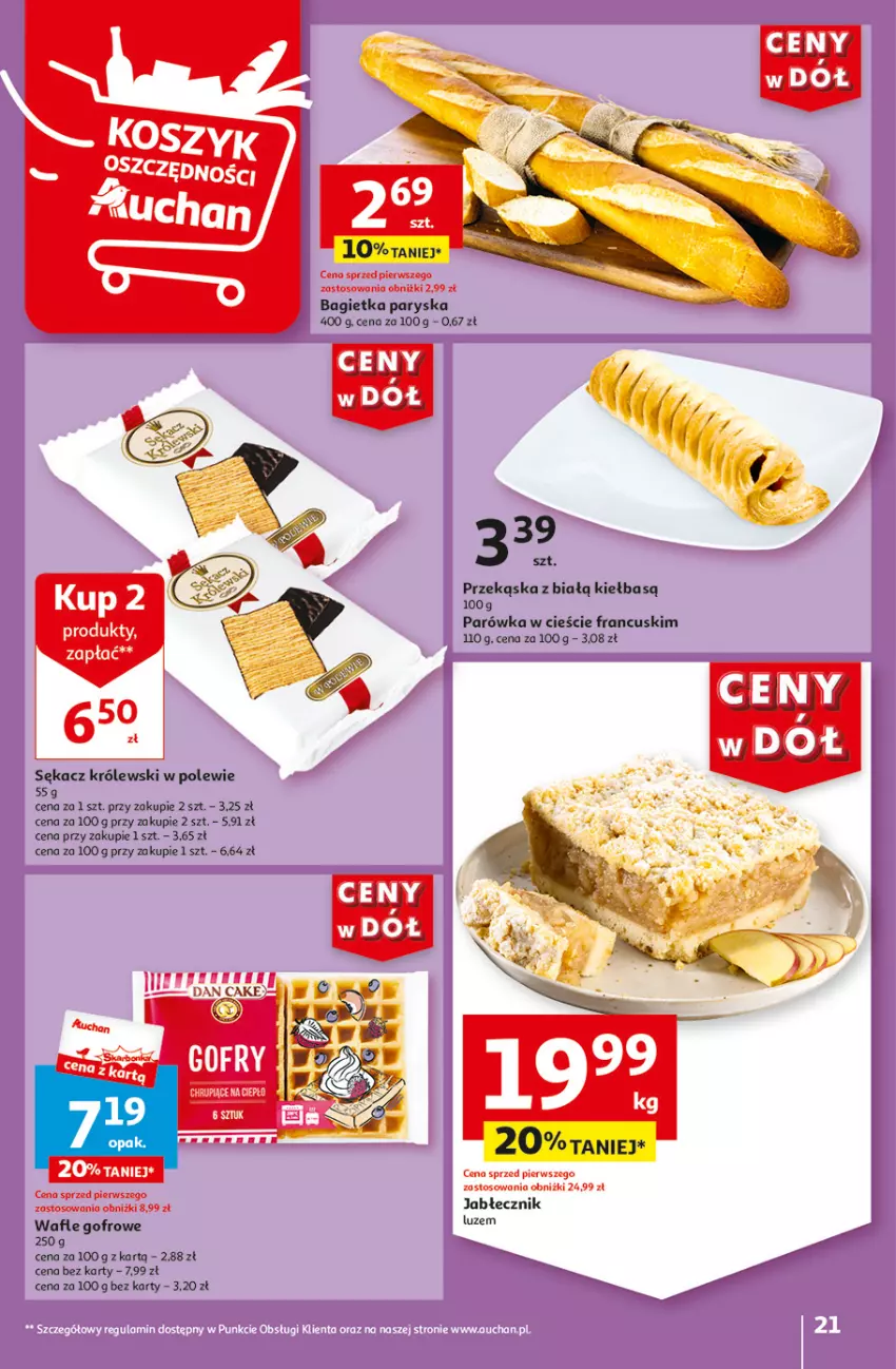Gazetka promocyjna Auchan - Gazetka CENY W DÓŁ Hipermarket Auchan - ważna 31.05 do 05.06.2024 - strona 21 - produkty: Bagietka, Dan Cake, Królewski, Sękacz, Wafle