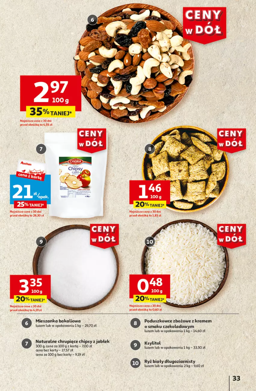 Gazetka promocyjna Auchan - Gazetka CENY W DÓŁ Hipermarket Auchan - ważna 31.05 do 05.06.2024 - strona 33 - produkty: Chipsy, Ksylitol, Mieszanka bakaliowa, Ryż