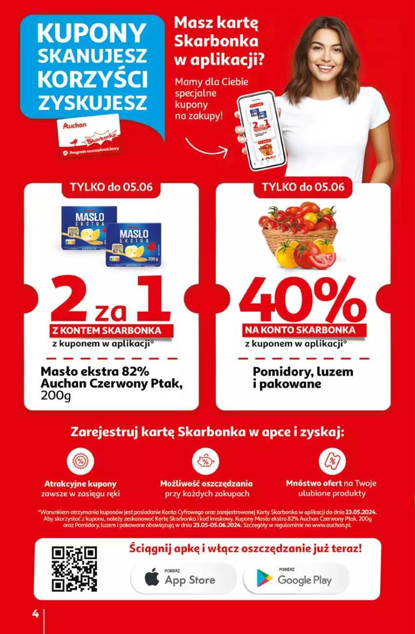 Gazetka promocyjna Auchan - Gazetka CENY W DÓŁ Hipermarket Auchan - ważna 31.05 do 05.06.2024 - strona 4 - produkty: Masło, Pomidory