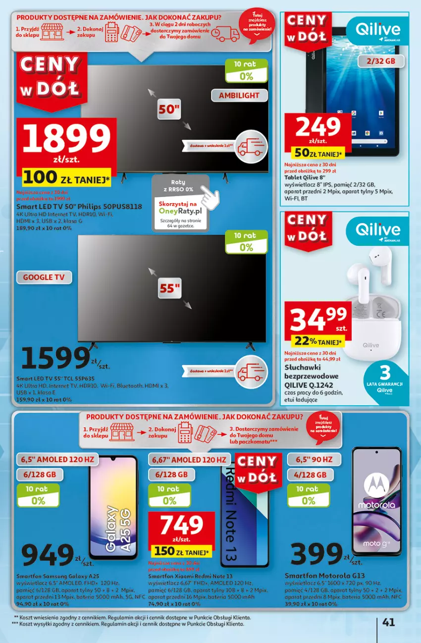 Gazetka promocyjna Auchan - Gazetka CENY W DÓŁ Hipermarket Auchan - ważna 31.05 do 05.06.2024 - strona 41 - produkty: Amol, Bateria, Fa, Gala, Kosz, LED TV, Motorola, Philips, Redmi Note, Słuchawki, Smartfon, Tablet