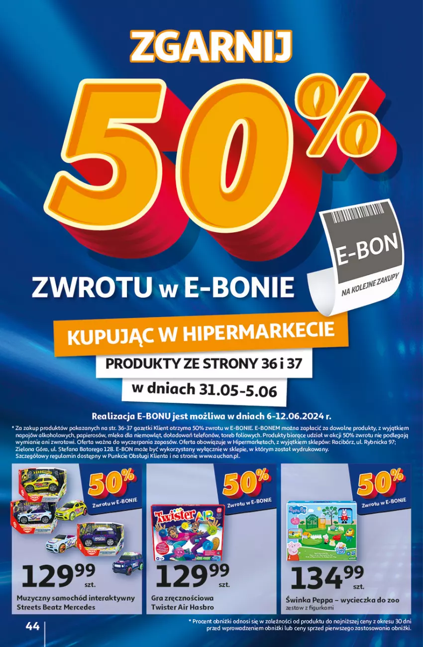 Gazetka promocyjna Auchan - Gazetka CENY W DÓŁ Hipermarket Auchan - ważna 31.05 do 05.06.2024 - strona 44 - produkty: Gra, Hasbro, Inka, Samochód, Tera