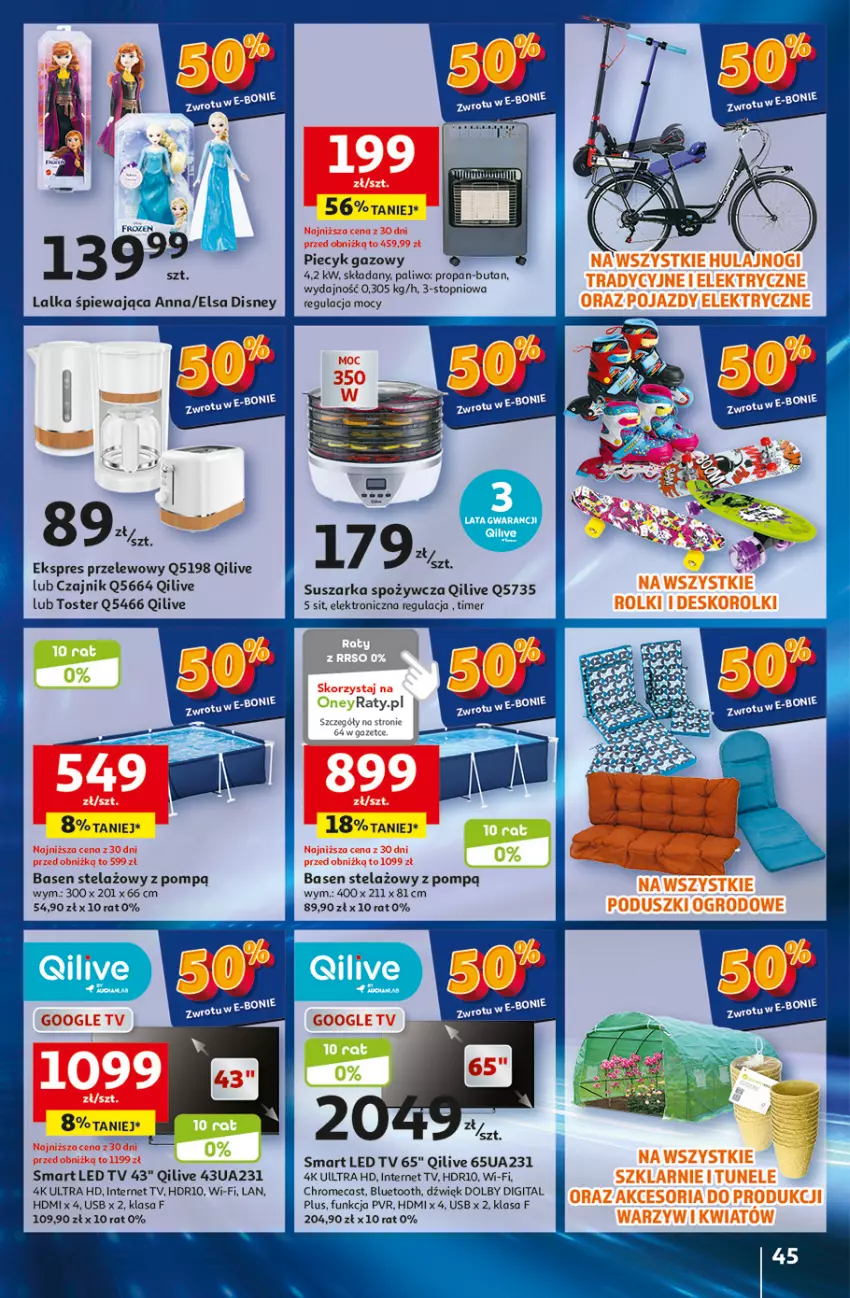 Gazetka promocyjna Auchan - Gazetka CENY W DÓŁ Hipermarket Auchan - ważna 31.05 do 05.06.2024 - strona 45 - produkty: Czajnik, Ekspres przelewowy, LED TV, Piec, Piecyk gazowy, Suszarka, Top, Toster