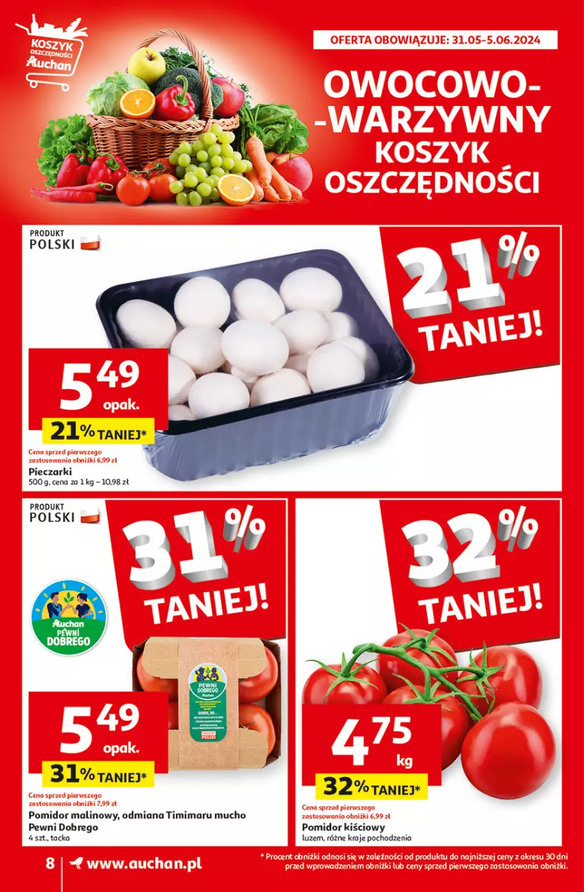 Gazetka promocyjna Auchan - Gazetka CENY W DÓŁ Hipermarket Auchan - ważna 31.05 do 05.06.2024 - strona 8 - produkty: Piec, Pomidor malinowy