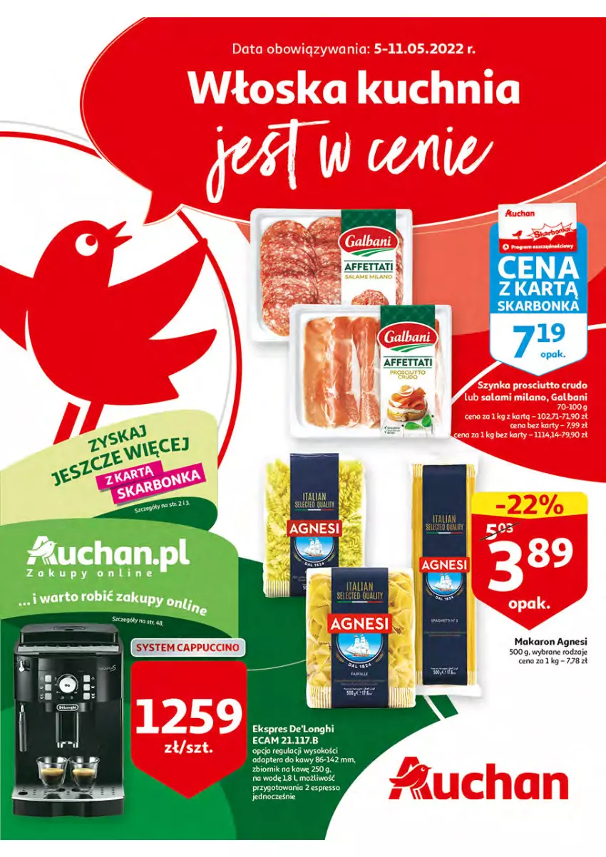Gazetka promocyjna Auchan - Włoska kuchnia jest w cenie Hipermarkety - ważna 05.05 do 11.05.2022 - strona 1 - produkty: Koc, Makaron, Sok, Tera