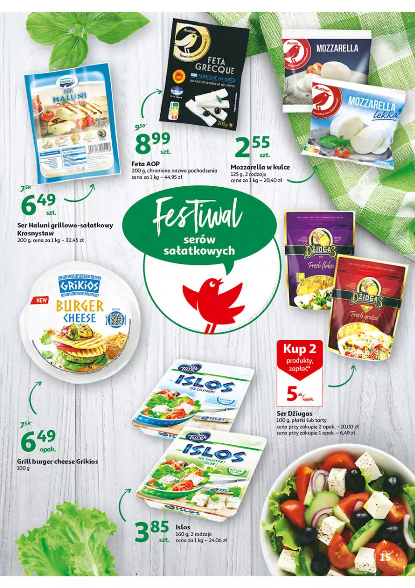 Gazetka promocyjna Auchan - Włoska kuchnia jest w cenie Hipermarkety - ważna 05.05 do 11.05.2022 - strona 15 - produkty: Burger, Feta, Grill, Mozzarella, Sałat, Ser