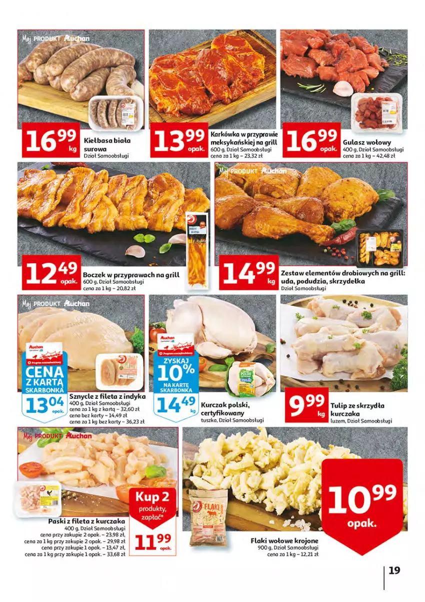 Gazetka promocyjna Auchan - Włoska kuchnia jest w cenie Hipermarkety - ważna 05.05 do 11.05.2022 - strona 19 - produkty: Boczek, Flaki, Flaki wołowe, Grill, Gulasz wołowy, Kiełbasa, Kiełbasa biała, Kurczak, Tusz