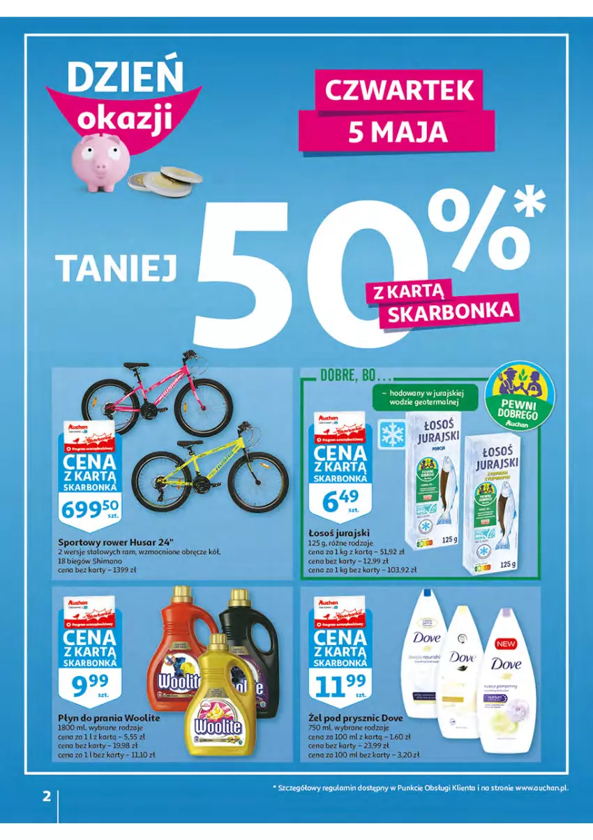 Gazetka promocyjna Auchan - Włoska kuchnia jest w cenie Hipermarkety - ważna 05.05 do 11.05.2022 - strona 2 - produkty: Dove, Płyn do prania, Por, Rower, Sport, Woolite