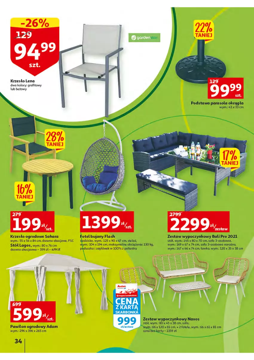 Gazetka promocyjna Auchan - Włoska kuchnia jest w cenie Hipermarkety - ważna 05.05 do 11.05.2022 - strona 34 - produkty: Fa, Fotel, Gra, Krzesło, Krzesło ogrodowe, Parasol, Siedzisko, Sofa, Sofa 3-osobowa, Stół, Zagłówek