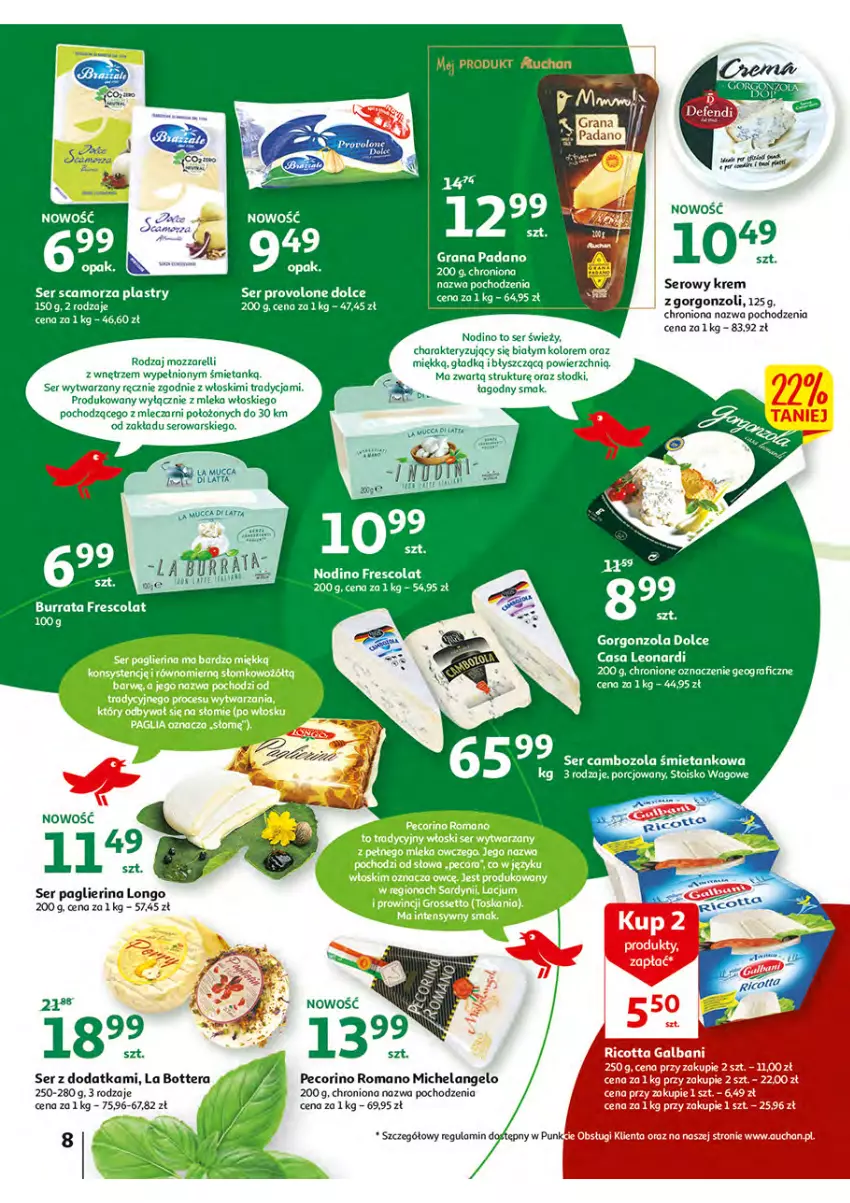 Gazetka promocyjna Auchan - Włoska kuchnia jest w cenie Hipermarkety - ważna 05.05 do 11.05.2022 - strona 8 - produkty: Burrata, Fresco, Pecorino, Por, Scamorza, Ser, Tera