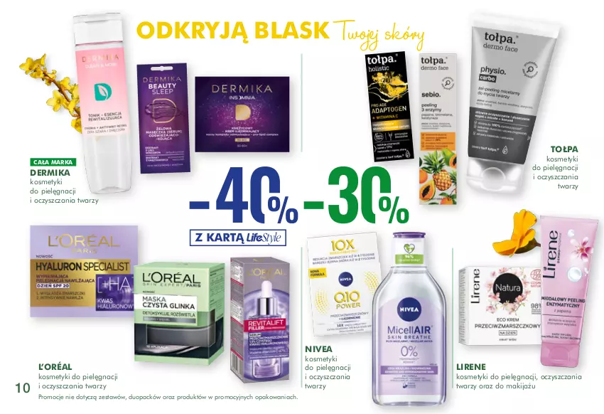 Gazetka promocyjna Super Pharm - Gazetka - ważna 25.03 do 19.04.2021 - strona 10 - produkty: Dermika, Kosmetyki do pielęgnacji, L’Oréal, Lirene, Makijaż, Nivea, Tołpa