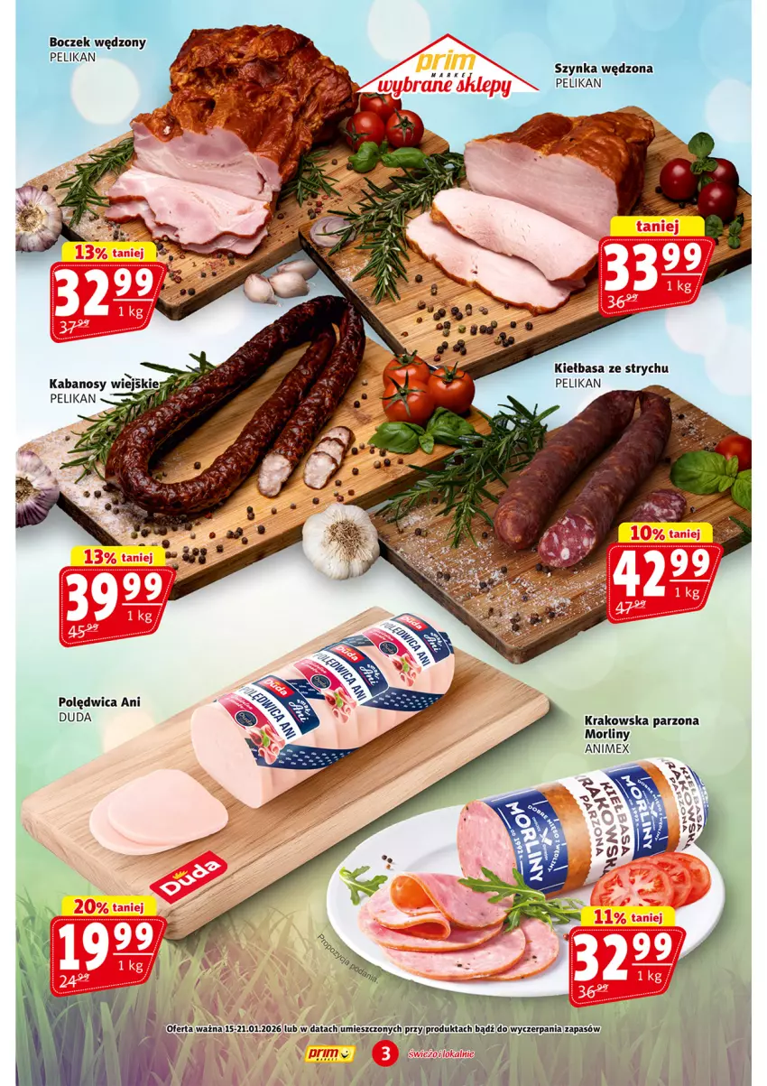 Gazetka promocyjna Prim Market - ważna 15.01 do 21.01.2026 - strona 3 - produkty: Duda, Kabanos, Polędwica, Szynka