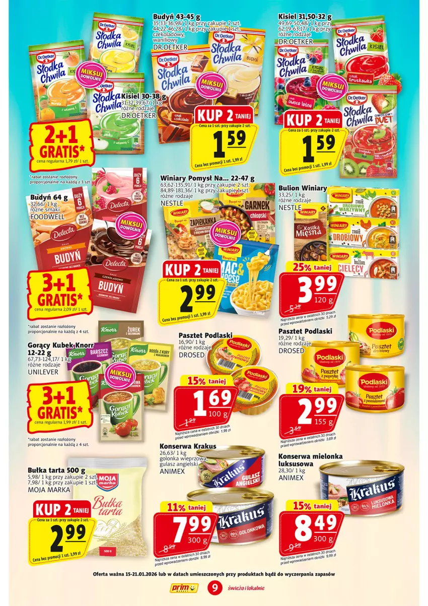 Gazetka promocyjna Prim Market - ważna 15.01 do 21.01.2026 - strona 9 - produkty: Budyń, Bulion, Bułka, Bułka tarta, Garnek, Golonka wieprzowa, Knorr, Krakus, Kubek, Lion, Pasztet, Podlaski, Por, Ser, Tarta, Winiary