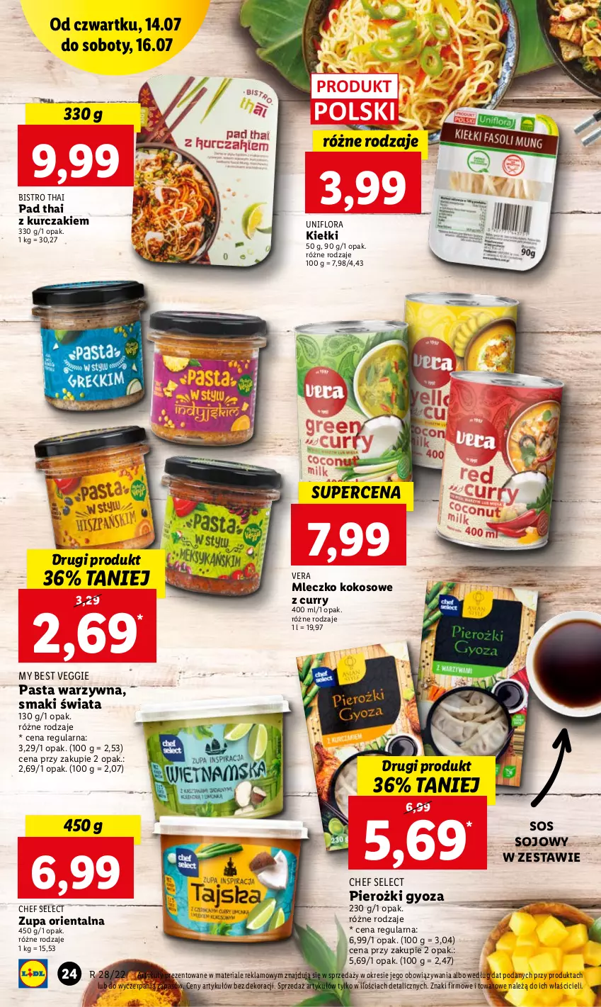 Gazetka promocyjna Lidl - GAZETKA - ważna 14.07 do 16.07.2022 - strona 24 - produkty: Flora, Kiełki, Kokos, Kurczak, Mleczko, Pasta warzywna, Sos, Sos sojowy, Zupa